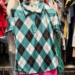 Argyle Pattern Kids Polo Shirt - Teal and Black